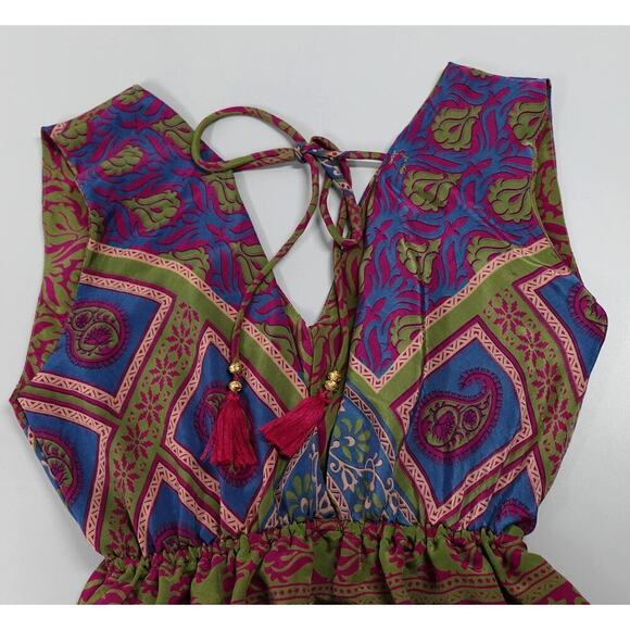 Lovin India Boho Dress XS Purple Paisley Tiered Plunged Hi-Low Midi Festival - Picture 12 of 15